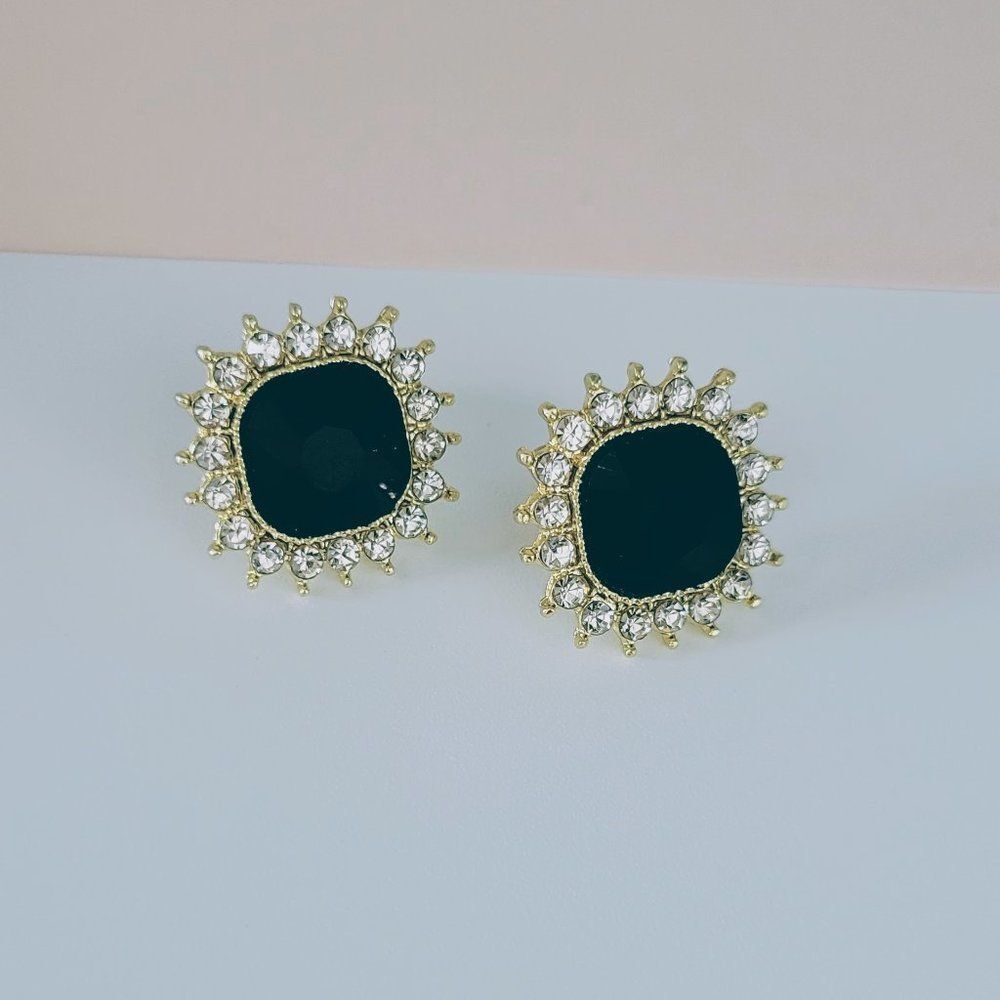 5/$25 Black Crystal Large Stud Earrings - Picture 8 of 9
